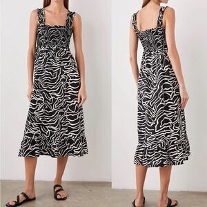 Rails Rumi Midi Smocked Dress Contour Lines Black & White Sz Medium NWT